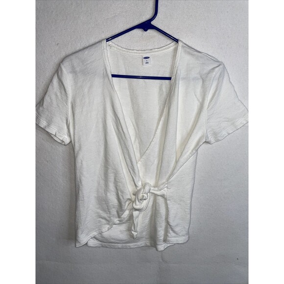 Gap White Cotton  Wrap-Front Short Sleeve Top Shirt Sz Small - Picture 1 of 7